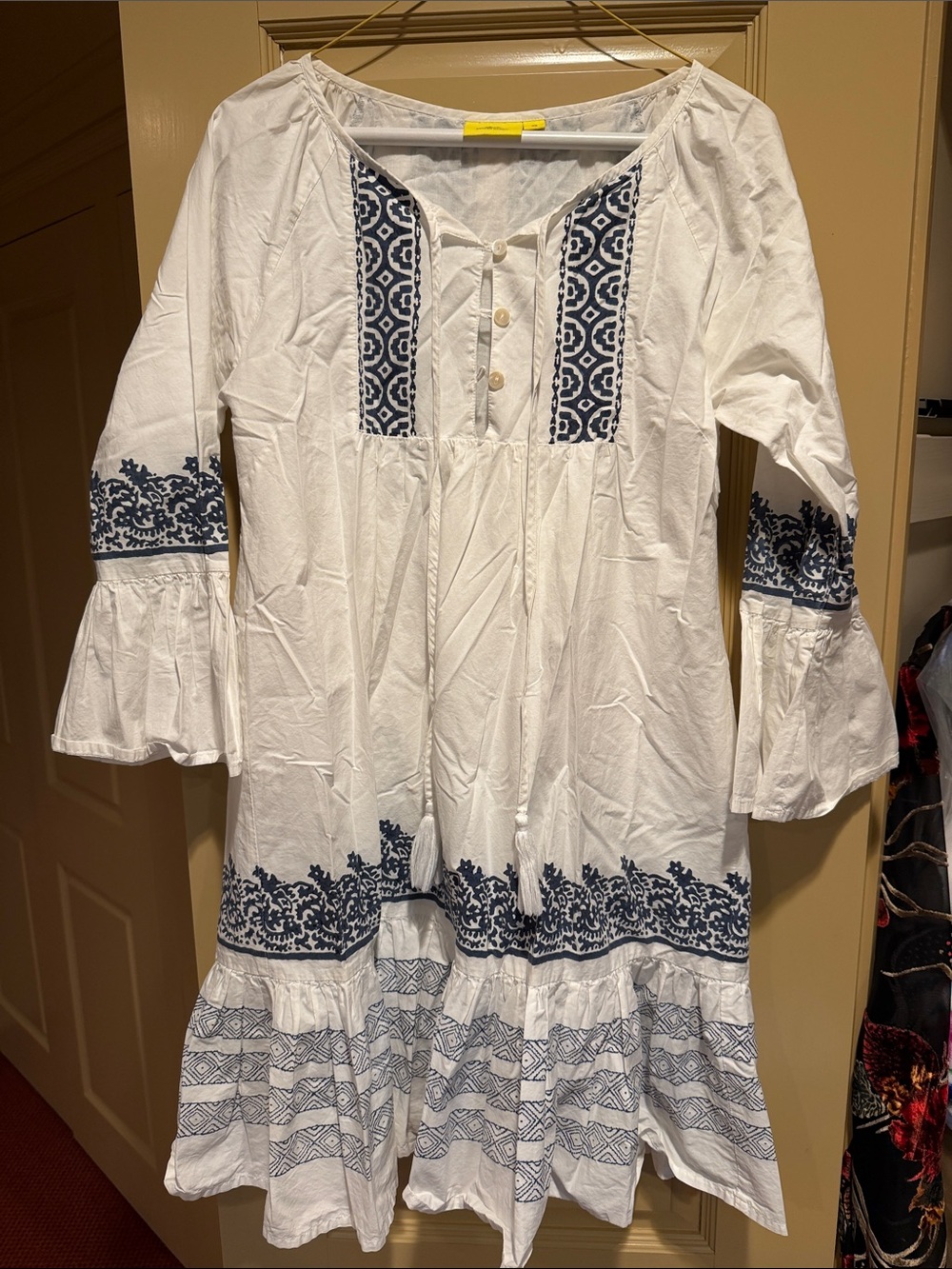 Roller Rabbit White Tunic Dress with Navy Embroidered Trim
